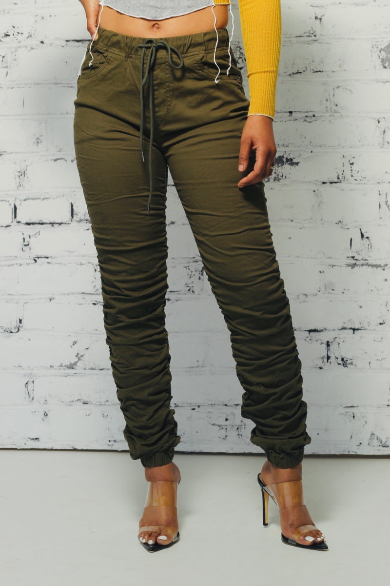 Olive High Waist Stacked Joggers