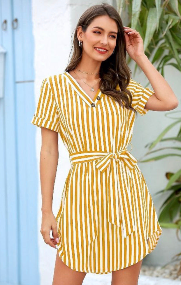Yellow & White Stripe Summer Dress