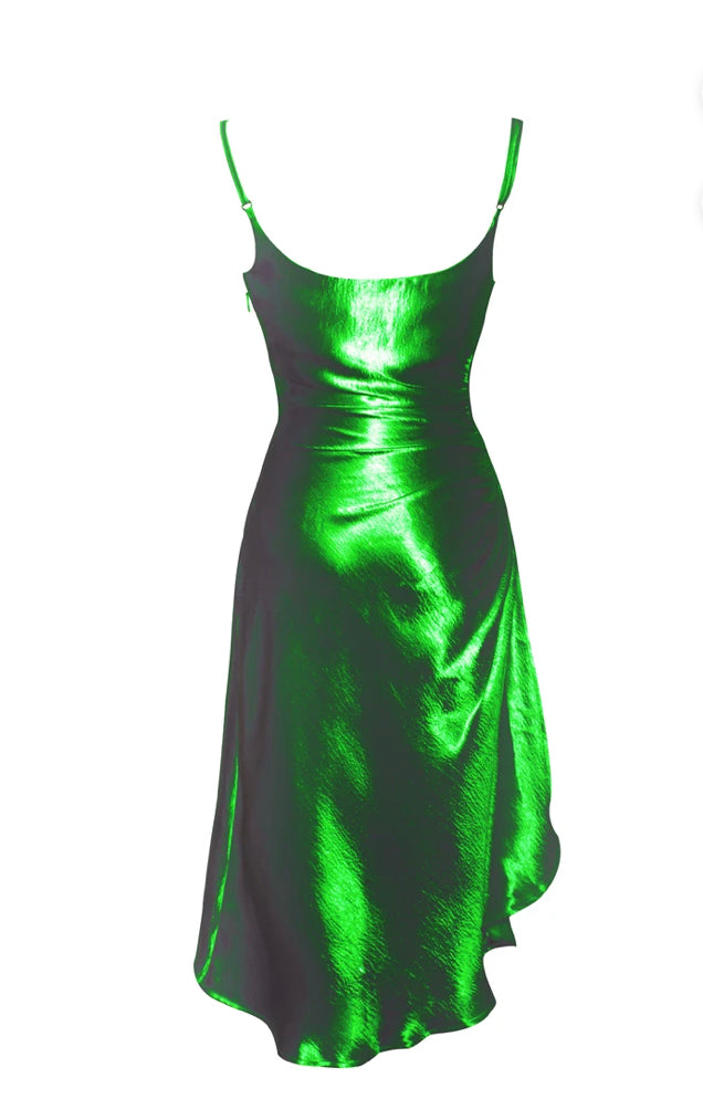 Money Green Satin Slip Dress