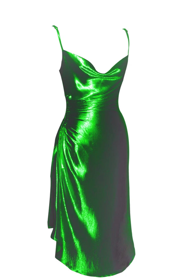 Money Green Satin Slip Dress